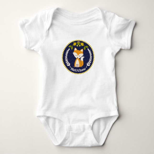Fox Wreath Personalised Baby Boy Bodysuit (Front)