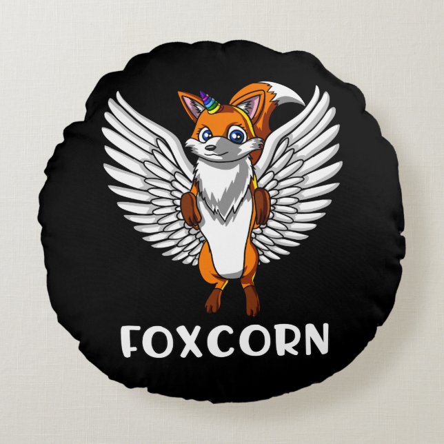 Foxcorn Magical Fox Unicorn Funny Animal Round Cushion (Front)