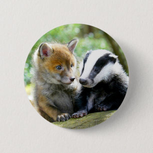 Foxcub & Badger Cute! 6 Cm Round Badge
