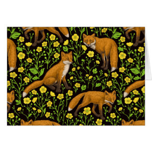 Foxes and buttercups on black