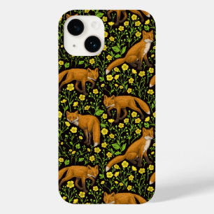 Foxes and buttercups on black Case-Mate iPhone 14 case