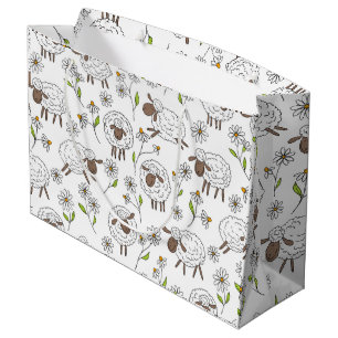 Foxes and buttercups on black large gift bag