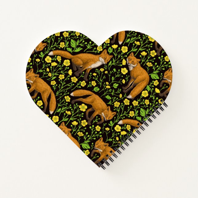 Foxes and buttercups on black notebook (Back)