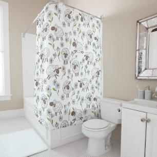 Foxes and buttercups on black shower curtain