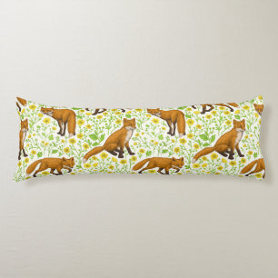 Foxes and buttercups on natural white body cushion