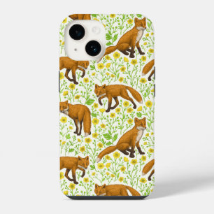 Foxes and buttercups on natural white iPhone 14 case