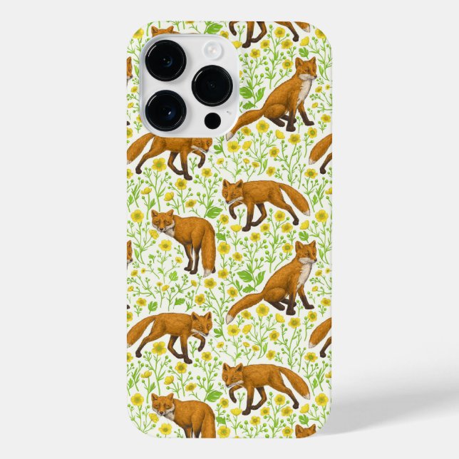 Foxes and buttercups on natural white iPhone case (Back)