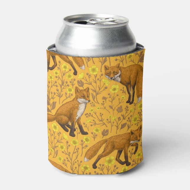 Foxes and buttercups on orange can cooler (Can Front)