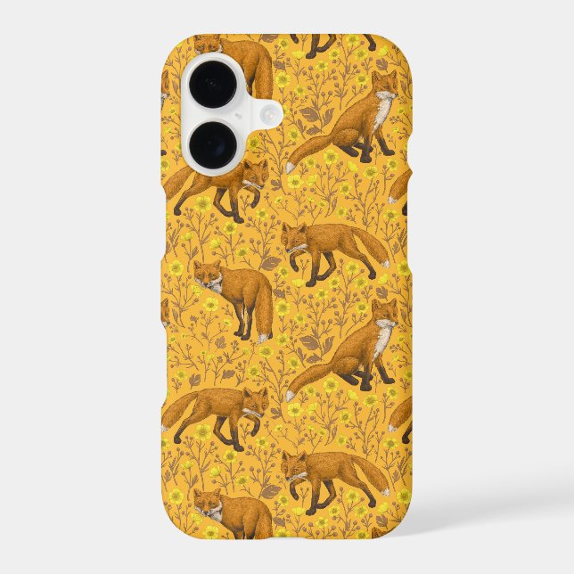 Foxes and buttercups on orange iPhone case (Back)