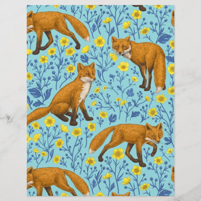 Foxes and buttercups on pool blue (Front)