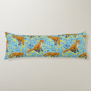 Foxes and buttercups on pool blue body cushion