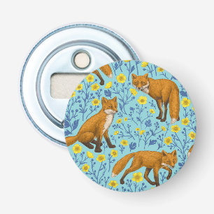 Foxes and buttercups on pool blue bottle opener