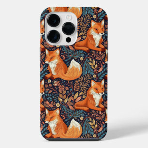 Foxes and Leafs Pattern iPhone 14 Pro Max Case
