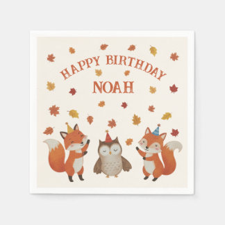 Foxes and Owl Woodland Fall Kids Birthday Party Napkin