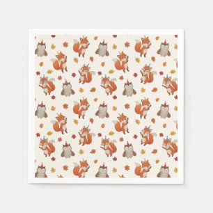 Foxes and Owl Woodland Fall Kids Birthday Party Napkin