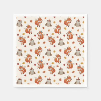 Foxes and Owl Woodland Fall Kids Birthday Party Napkin