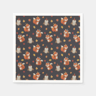 Foxes and Owl Woodland Fall Kids Birthday Party Napkin