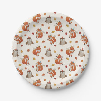 Foxes and Owl Woodland Fall Kids Birthday Party Paper Plate