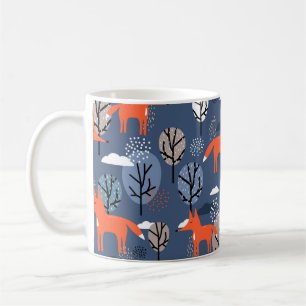 Foxes and trees, hand drawn backdrop. Colourful se Coffee Mug
