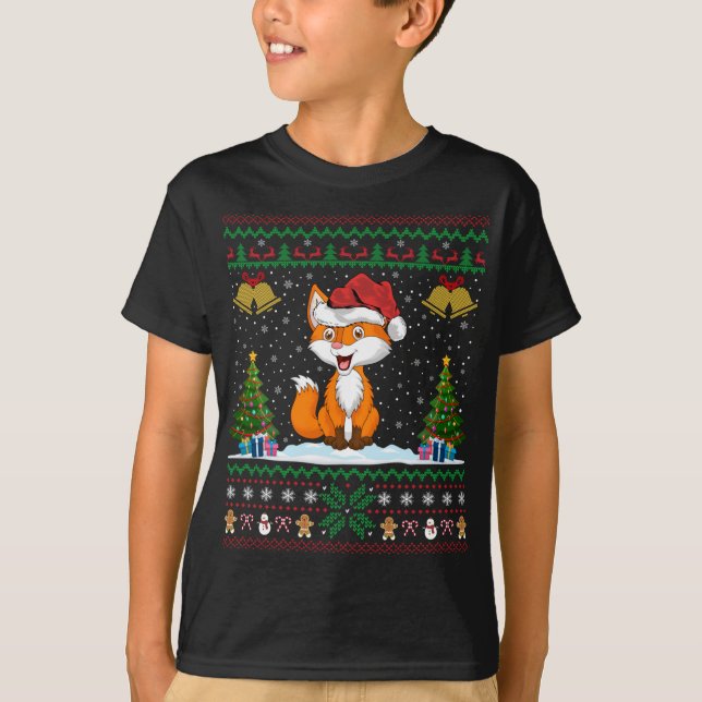 Foxes Animal Lover Xmas Gift Ugly Fox Christmas T-Shirt (Front)