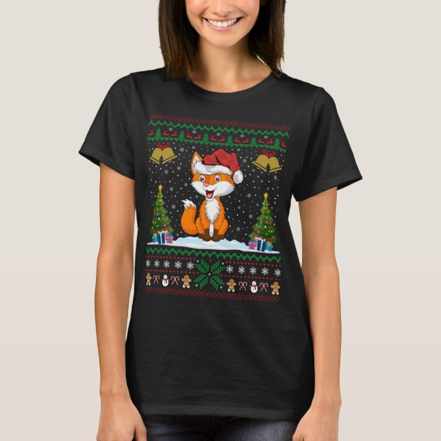 Foxes Animal Lover Xmas Gift Ugly Fox Christmas T-Shirt (Front)