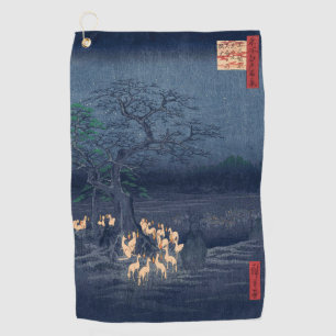 Foxes at Night Shrine Vintage Ukiyo-e Japanese Art Golf Towel