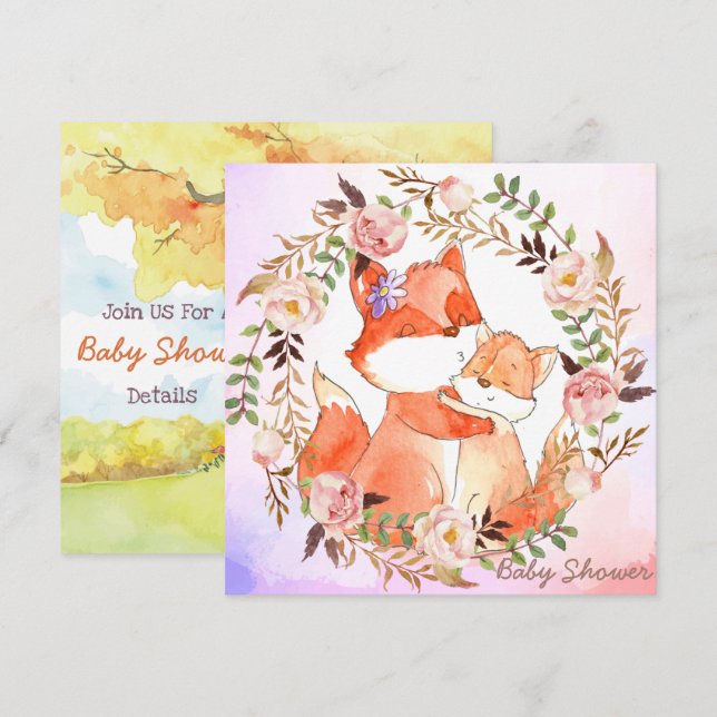 Foxes Baby Shower Invitation (Front/Back)