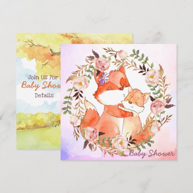 Foxes Baby Shower Invitation (Front/Back)