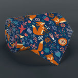 Foxes Birds & Retro Flowers Pattern Tie<br><div class="desc">Cute colourful birds foxes and retro flowers over custom blue background.</div>