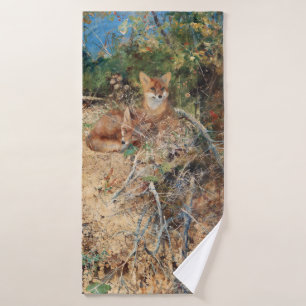 Foxes, Bruno Liljefors Bath Towel