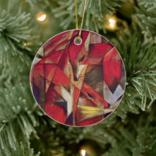 Foxes by Franz Marc, Vintage Abstract Cubism Art Ceramic Tree Decoration