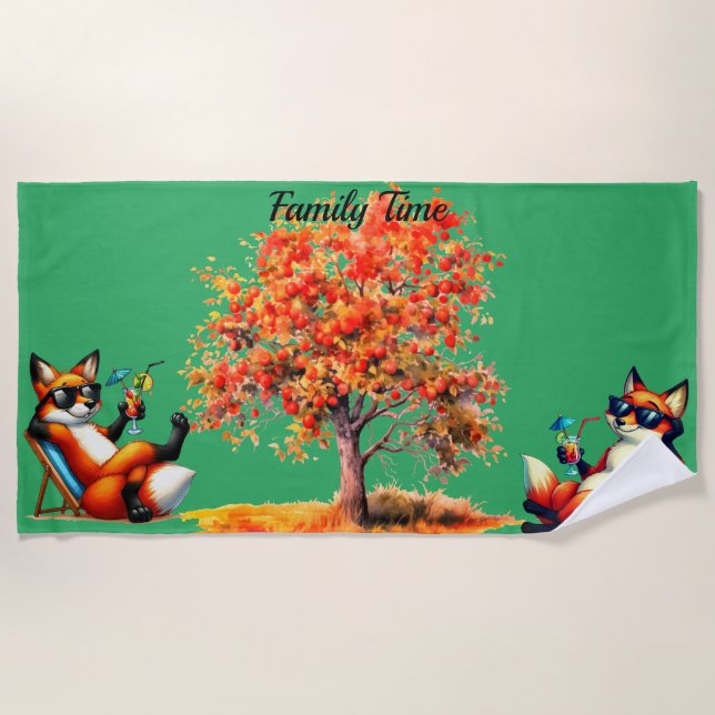 Foxes family time beach towel (Front)