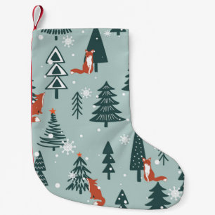 Foxes, fir-trees, snow, hand drawn. Colorful seaml Small Christmas Stocking