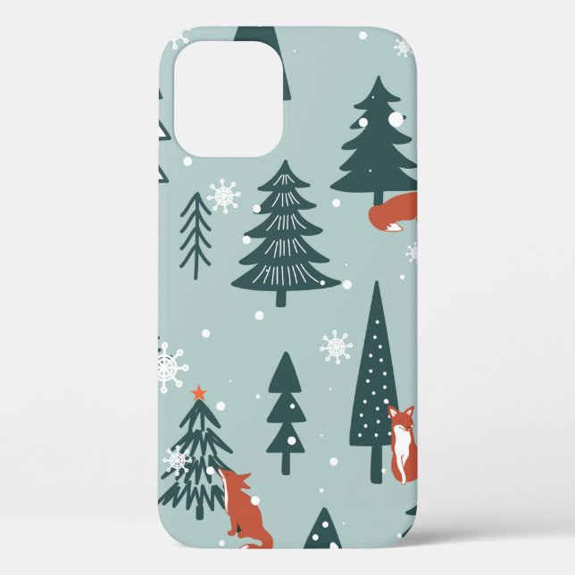 Foxes, fir-trees, snow, hand drawn. Colourful seam Case-Mate iPhone Case (Back)