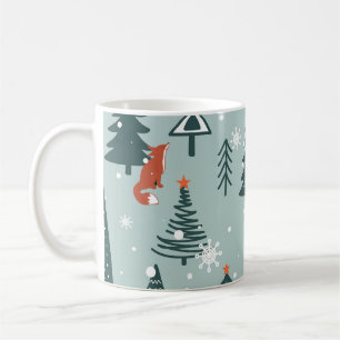 Foxes, fir-trees, winter, colorful pattern coffee mug