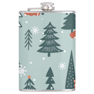 Foxes, fir-trees, winter, colorful pattern hip flask