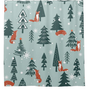 Foxes, fir-trees, winter, colorful pattern shower curtain