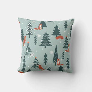 Foxes, fir-trees, winter, colourful pattern cushion