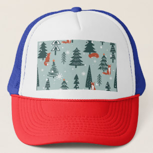 Foxes, fir-trees, winter, colourful pattern trucker hat