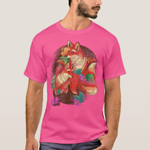 Foxes Flowers Nature Forest Animal Lover Floral Fo T-Shirt