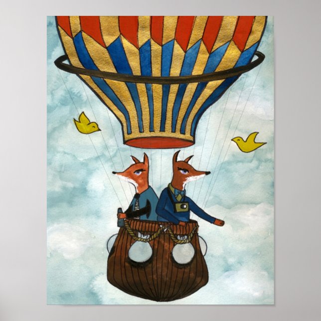 Foxes in a Hot Air Balloon Poster (Front)
