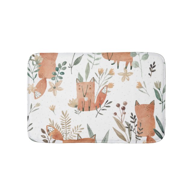 Foxes in Meadows: Watercolor Seamless Bath Mat (Front)