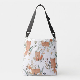 Foxes in Meadows: Watercolor Seamless Crossbody Bag