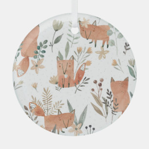 Foxes in Meadows: Watercolor Seamless Glass Tree Decoration