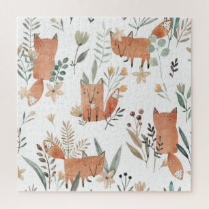 Foxes in Meadows: Watercolor Seamless Jigsaw Puzzle