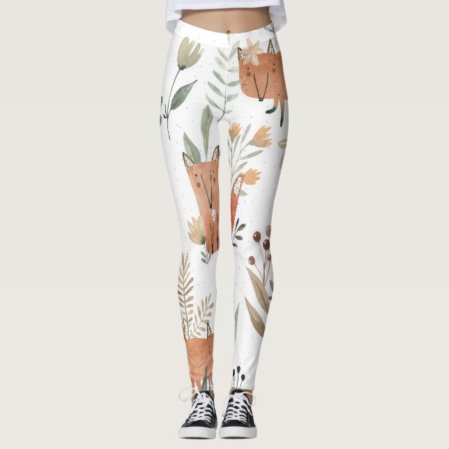 Foxes in Meadows: Watercolor Seamless Leggings (Front)