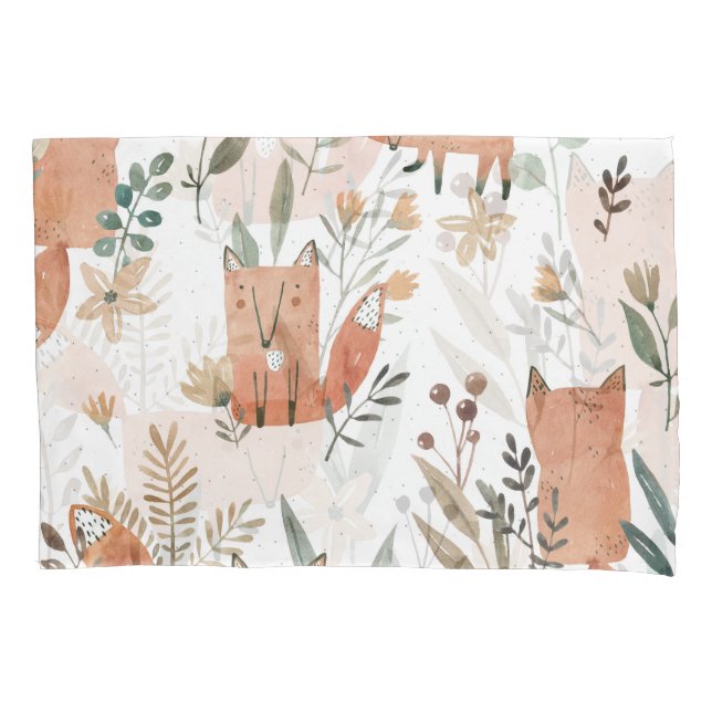Foxes in Meadows: Watercolor Seamless Pillowcase (Front)