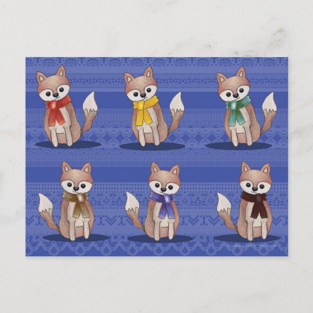 Foxes in Scarves Postcards (Front)