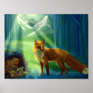 Foxes in the forest Poster