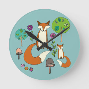 Foxes in the forest round clock